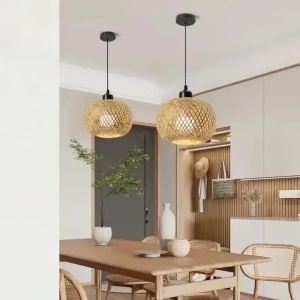 JOYINLED Bamboo Pendant Light Weave Chandelier Rattan Boho Bamboo Lamp Shade Vintage Ceiling Lamp Decoration Ceiling Light 20CM