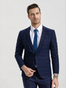 LANGDENG | Business Formal Suit with Plaid Pattern for Groom and Groomsmen 2 Pieces