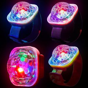 Watch-shape Led Disco Projector 5 Modes Strobe Atmosphere Lights for Room Decor Car Birthday Dance Wedding Club Xmas Party Galaxy Lights Kids Valentines Day with Wristbands & Suction