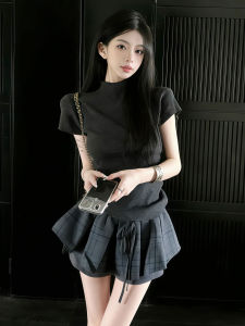 unifittoo | Korean Style Retro Grey Straight Shoulder Short Sleeve Dress