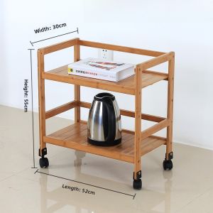 Mobile Bamboo Storage Rack with Wheels for Home Office Living Room Kitchen Small Cart under Shelf Organizer Vertical Storage