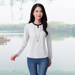 Loose Fit Long Sleeve Womens T-Shirt Half High Collar Pure Cotton Base Shirt Color Block Korean Style Spring Summer Slimming Fashion Inner Wear Top Trendy Commute