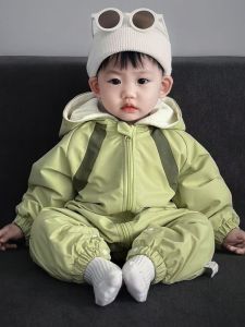 Baby Dinosaur Outfit Spring Autumn Double Layer Romper Warm Windproof Fleece Lined Baby Clothes Boys Baby Dinosaur Suit