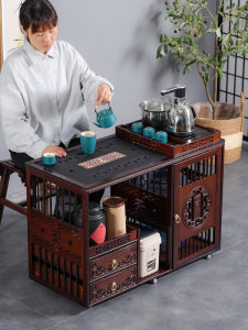 Movable Small Tea Table Household Tea Tray Chinese Style Tea Cart Kettle Integrated Tea Cabinet Wheeled Tea Side Table Kung Fu Tea Tray
