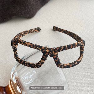 Vintage Brown Leopard Print Hairband Womens Unique Design Eye Frame Hair Accessories Korean Style Fashionable Headwear