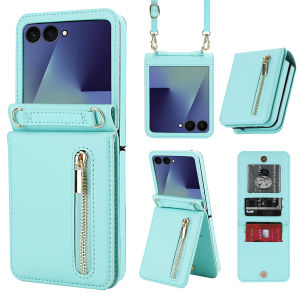 szhaiyu | Leather Wallet Phone Case For Samsung Galaxy Z Flip 8 7 6 5 4 Zipper Pocket Kickstand Shockproof Protective Crossbody Cover