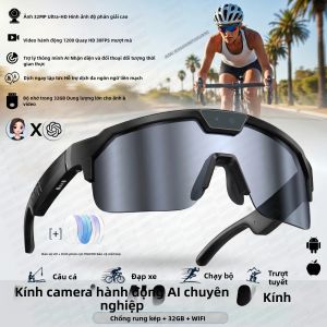 GUHUAVMI | Kính Thông Minh AI Tích Hợp Camera 1200P 4K Chống Rung Chống Gió Kính Bảo Hộ Khi Đạp Xe Với Chức Năng Dịch Thuật Bằng Giọng Nói Kính Râm Nghe Nhạc Mở Tai Dành Cho Thể Thao