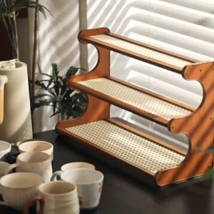 R2Y Multi-Layer Cup Drying Rack Bamboo Rack With Rattan Drain Tray Kitchen Home Storage Dispaly Rack