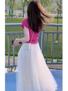 Elegant Long Sleeve Pleated Skirt Two-Piece Set Womens Fashionable Half-Length Dress Casual Summer Wardrobe