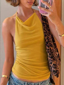 Áo Sơ Mi Nữ Dáng Ôm Xếp Ly Thường Ngày Cổ Tròn Tay Ngắn Màu Trơn Chất Liệu Khác Dài 30cm Mùa Thu 2025