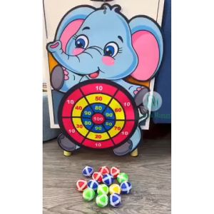 Mainan Edukasi Lempar Bola Tempel Papan Dart Game Gajah
