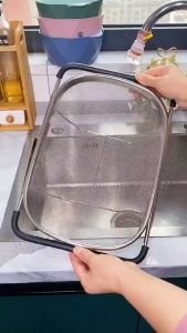 Kitchen Supply Over The Sink Deep Well Oval Stainless Steel Colander Fine Mesh W/ Extendable Handle