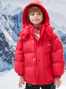 เสื้อแจ็คเก็ตขนเป็ดเด็กชาย ฤดูหนาว สีแดง เสื้อคลุมหนา อบอุ่น ปกติ เสื้อคลุมปกติ ขนเป็ดขาว สำหรับเด็กชาย ฤดูหนาว