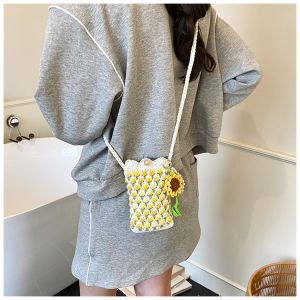 Cute Mini Womens Shoulder Bag Woven Unique Design Casual Crossbody Phone Bag Korean Style Floral Pattern Youth Fashion