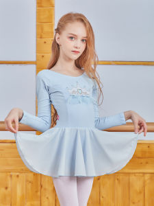Pure Cotton Long Sleeve Dance Costume Childrens Practice Suit Embroidered Ballet Skirt Performance Dress for Girls