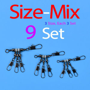 Topranc 9Pcs 3 Way Fishing Swivel Snap Connector with Luminous Beads Quick Change Clip for Carp Sea Fishing Tackle