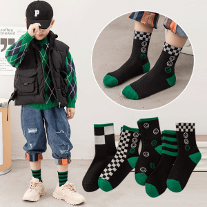 Pure Cotton Childrens Socks Boys Girls Middle Tube Sports Trendy Plaid Patterned Autumn Winter Baby Kids Fashionable Socks