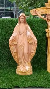 Bộ 3 tượng thờ công giáo Đức Mẹ Ban Ơnvà Thánh Giuse 50cm Thánh Giá Chúa c.nạn 66cm màu nâu xanh chất liệu composite