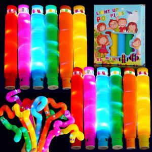 【Hot Sale】1pc include 14 Leds Pop Tubes Sensory Toys Kids Antistress Autism Light up Bellows Squeeze Toy Gifts Adults Fidget Stress Toy