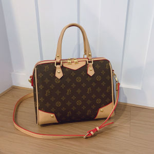 Luxury Inspired Vintage Monogram Boston Bag Convertible Adjustable Crossbody Strap Casual Handbag for Work & Travel