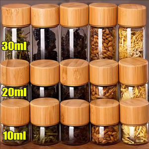 YESPERY Mini Glass Bottles Kitchen Sealed Can Tea Coffee Beans Storage Container Tube Wood Lid Sealed Canister Small Spice Jars