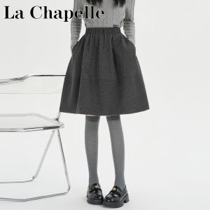 La Chapelle | Chân Váy Puffed Mùa Đông Màu Xám Len Chữ A Cao Eo Che Khuyết Điểm Chân Váy Ngắn