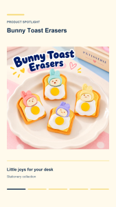 Cute Rabbit Toast Bread Pencil Eraser Cartoon Bread Egg Bunny Rubber Eraser School Stationery Kids Gift Pemadam Pensil Comel