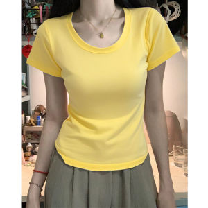SUHUIQIAN | Straight Shoulder U-Neck Pure Cotton Slimming T-Shirt