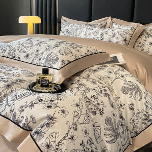 Luxurious Pure Cotton Printed Bedding Set 4-Piece Queen Size Bed Sheet Cover Duvet Cover Bed Canopy Lightweight Bedding Accessories