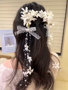 (ซื้อมากขึ้นรับส่วนลดมากขึ้น)กิ๊บติดผมประดับโบว์ลูกไม้รูปดอกลิลลี่ออฟเดอะวัลเลย์สีขาวในฤดูร้อน