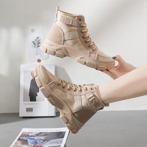 Outdoor Climbing Boots Womens High-Top Hiking Shoes Lightweight Breathable Wear-Resistant and Non-Slip Spring and Autumn Leisure Mountain Climbing Canvas Martin Boots