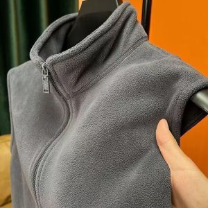 Thickened Fleece Lined Stand Collar Vest for Men Autumn Winter Double Sided Open Cardigan Jacket Outerwear without Sleeves