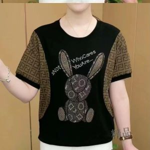 T-shirt wanita saiz ukuran besar lengan pendek pertengahan umur ibu blaus longgar Hot Diamond fesyen Top