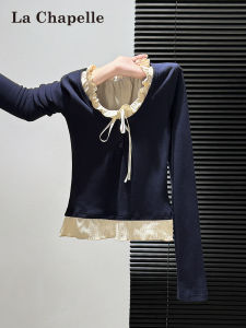 La Chapelle | Lace Trimmed Sweet and Slimming Long Sleeve T-Shirt Spring Autumn