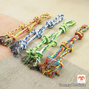 60cm Five-Knot Cotton Rope Dog Chew Toy Durable Handwoven Teething Toy for Medium & Large Dogs