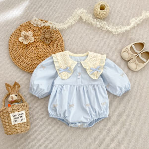 Newborn Baby Girl Romper Lace Bow Ribbon Ruffle Jumpsuit Cotton Infant Toddler Floral Onesie Spring Embroidery Baby Clothes