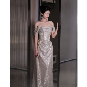 Silver Sparkle One-Shoulder Evening Gown