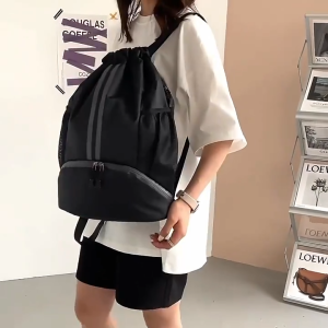 HOL Waterproof String Bag For Men Drawstring Backpack Bag Sport Gym Sackpack Basketball Drawstring Bag with Side Mesh Pockets Shoe Compartment