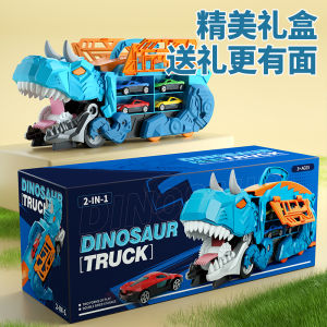 Tyrannosaurus Truck Toys Dinosaur Swallowing Track Deformation Storage Car with Alloy Racing Car Foldable Transport Car Toy Gift