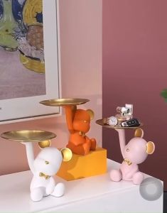 Tượng gấu bê khay ôm tô decor Lilys decor house chất liệu composite trang trí nhà cửa quà tặng decor