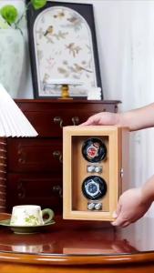 Lorvo 2 Slots Leather Watch Winder with Key Lock Silent Dual Motors Anti-Magnetic Automatic Mechanical Watch Box