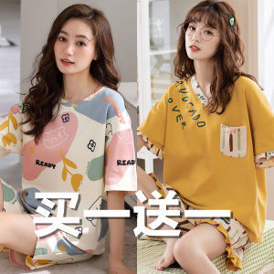 Bộ Đồ Ngủ Cotton Mùa Hè Cho Nữ Tay Ngắn Mỏng Dễ Thương Phong Cách Nhật Bản Quần Áo Mặc Nhà Hai Mảnh Vải Cotton Nguyên Chất