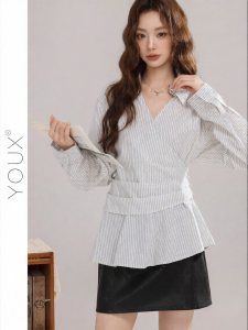 YOUXIANG | Áo Sọc Giảm Cân Mẫu Mới Thu