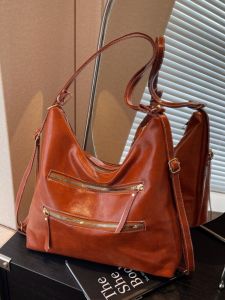 กระเป๋าสะพายข้างความจุขนาดใหญ่สำหรับผู้หญิง กระเป๋าถือแบบสะพายไหล่สองข้าง กระเป๋าถือแบบ Tote สำหรับเดินทางแบบเรโทร 2025 กระเป๋าสะพายข้างแบบใหม่สำหรับฤดูใบไม้ร่วงและฤดูหนาว