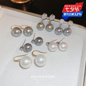 Fashionable Simple Versatile Silver Needle Zircon Circle Artificial Pearl Womens Earrings Elegant Design Sensation Ear Jewelry