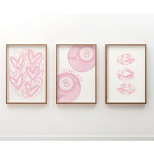 Bộ 3 Tranh In Vải Bố Hiện Đại Hình Trái Tim Hồng & Bi Số 8 Không Khung Trang Trí Tường Quà Tặng Ngày Valentine Tạo Cảm Giác May Mắn Áp Phích Nghệ Thuật