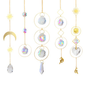 【New Arrival】 1/5pcs Hanging Moon Sun Heart Ball Light Catcher Crystal Outdoor Wall Wind Chime