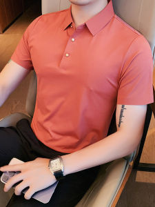 Ice Silk Seamless Polo Shirt Mens Short Sleeve Lightweight Breathable Comfortable Cool Feeling Business Casual High End Collar T-Shirt