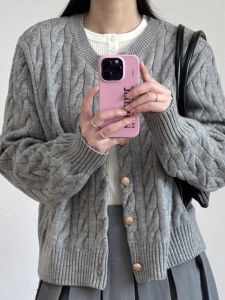 Soft Long Sleeve Knitted Cardigan Womens Autumn Winter New Style Short Fluffy Outerwear Base Layer Sweater Coat College Style