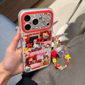 Sanrio | Ốp Điện Thoại Hello Kitty Hàn Quốc Màu Đỏ Dành Cho iPhone 15/16/17 Pro Max Kèm Dây Đeo Chống Sốc Chống Xước Chống Bụi Chất Liệu Nhựa